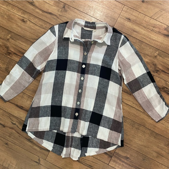 Soft Surroundings Carreaux Plaid Zip Back Button Up Shirt Size XS - Picture 2 of 12